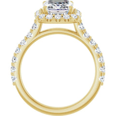 Emerald Cut Diamond Halo Engagement Ring with Matching Pave Band - Set on 14k Gold