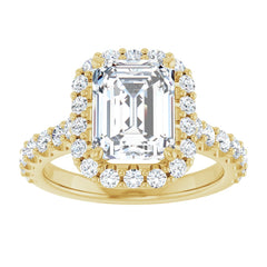 Emerald Cut Diamond Halo Engagement Ring with Matching Pave Band - Set on 14k Gold