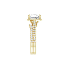 4CT Princess Cut Diamond Halo Engagement Ring with Matching Pave Band - Set on 14k Gold