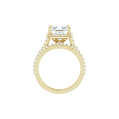 4CT Princess Cut Diamond Halo Engagement Ring with Matching Pave Band - Set on 14k Gold