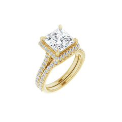 4CT Princess Cut Diamond Halo Engagement Ring with Matching Pave Band - Set on 14k Gold