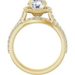Round Cut Halo Diamond Engagement Ring with Hidden Bezel and Matching Pave Band