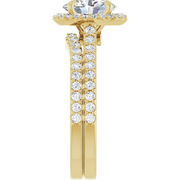 14K Gold Oval Cut Diamond Halo Engagement Ring with Matching Band