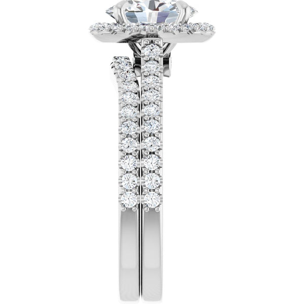 14K Gold Oval Cut Diamond Halo Engagement Ring with Matching Band
