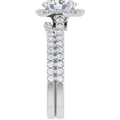 Oval Cut Diamond Halo-Style Engagement Ring with Matching Band - Set on 14k Gold