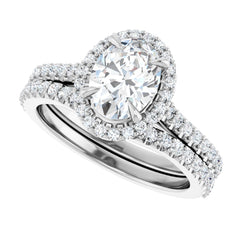 Oval Cut Diamond Halo-Style Engagement Ring with Matching Band - Set on 14k Gold