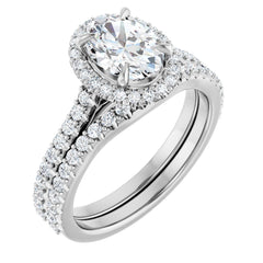 Oval Cut Diamond Halo-Style Engagement Ring with Matching Band - Set on 14k Gold