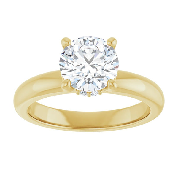 Round Cut Solitaire Diamond Engagment Ring with Hidden Halo