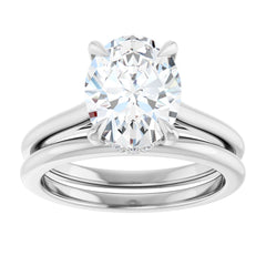 Oval Cut Solitaire Diamond Engagement Ring with Hidden Halo and Matching Band - Set on 14k Gold