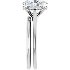 Oval Cut Solitaire Diamond Engagement Ring with Hidden Halo and Matching Band - Set on 14k Gold