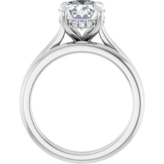 Oval Cut Solitaire Diamond Engagement Ring with Hidden Halo and Matching Band - Set on 14k Gold