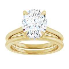 Oval Cut Solitaire Diamond Engagement Ring with Hidden Halo and Matching Band - Set on 14k Gold