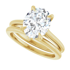 Oval Cut Solitaire Diamond Engagement Ring with Hidden Halo and Matching Band - Set on 14k Gold