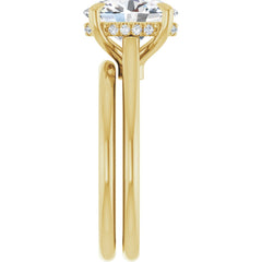Oval Cut Solitaire Diamond Engagement Ring with Hidden Halo and Matching Band - Set on 14k Gold