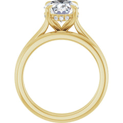 Oval Cut Solitaire Diamond Engagement Ring with Hidden Halo and Matching Band - Set on 14k Gold