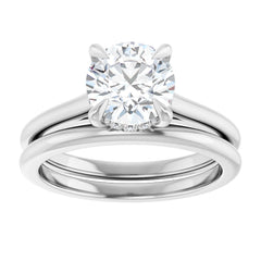 Round Brilliant Cut Solitaire Diamond Engament Ring With Hidden Halo and Matching Band - Set on 14k Gold