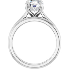 Round Brilliant Cut Solitaire Diamond Engament Ring With Hidden Halo and Matching Band - Set on 14k Gold