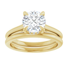 Round Brilliant Cut Solitaire Diamond Engament Ring With Hidden Halo and Matching Band - Set on 14k Gold