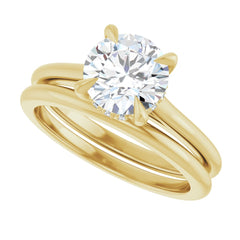 Round Brilliant Cut Solitaire Diamond Engament Ring With Hidden Halo and Matching Band - Set on 14k Gold