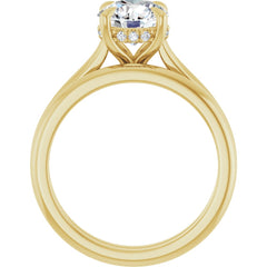 Round Brilliant Cut Solitaire Diamond Engament Ring With Hidden Halo and Matching Band - Set on 14k Gold