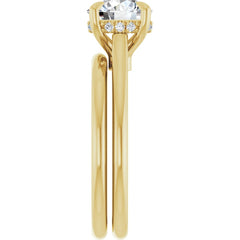 Round Brilliant Cut Solitaire Diamond Engament Ring With Hidden Halo and Matching Band - Set on 14k Gold