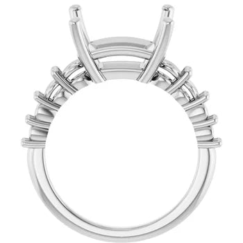 Princess-Cut Solitaire Semi-Mount Engagement Ring with Pave Band and Matching Curved Wedding Band Set in 14K Gold