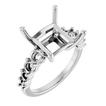 Princess-Cut Solitaire Semi-Mount Engagement Ring with Pave Band and Matching Curved Wedding Band Set in 14K Gold