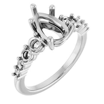 Pear-Cut Solitaire Semi-Mount Engagement Ring with Pave Band and Matching Curved Wedding Band Set in 14K Gold
