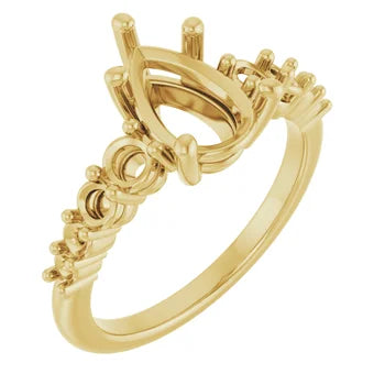 Pear-Cut Solitaire Semi-Mount Engagement Ring with Pave Band and Matching Curved Wedding Band Set in 14K Gold