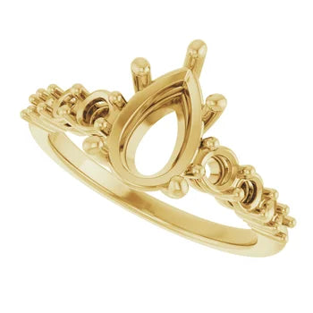 Pear-Cut Solitaire Semi-Mount Engagement Ring with Pave Band and Matching Curved Wedding Band Set in 14K Gold