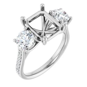Emerald-Cut 3-Stone Semi-Mount Engagement Ring & Curved Pave Band Set in 14K Gold
