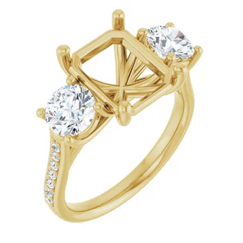 Emerald-Cut 3-Stone Semi-Mount Engagement Ring & Curved Pave Band Set in 14K Gold