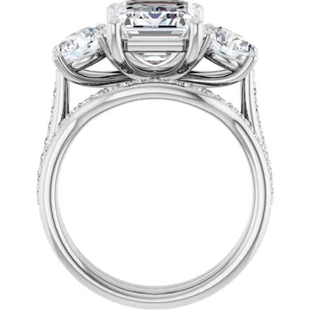 Emerald-Cut 3-Stone Semi-Mount Engagement Ring & Curved Pave Band Set in 14K Gold