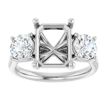 Emerald-Cut 3-Stone Semi-Mount Engagement Ring & Curved Pave Band Set in 14K Gold