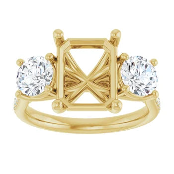 Emerald-Cut 3-Stone Semi-Mount Engagement Ring & Curved Pave Band Set in 14K Gold
