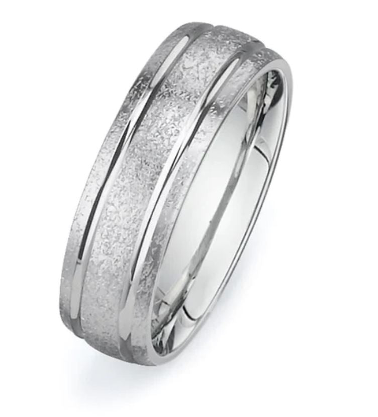 New Men's Wedding Band 14K White Gold Wedding Band 6.5mm Fancy Design