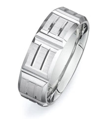 New Men's Wedding Band 14K White Gold Wedding Band 7.5mm Fancy Design