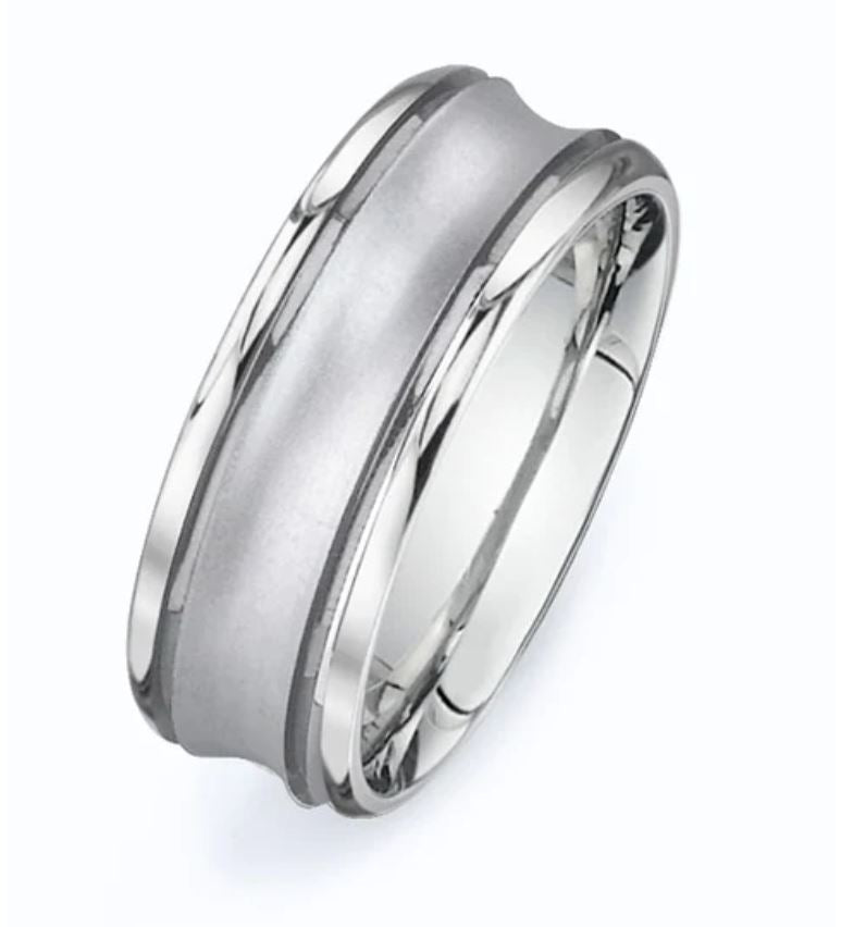 New Men's Wedding Band 14K White Gold Wedding Band 8.5mm Fancy Design