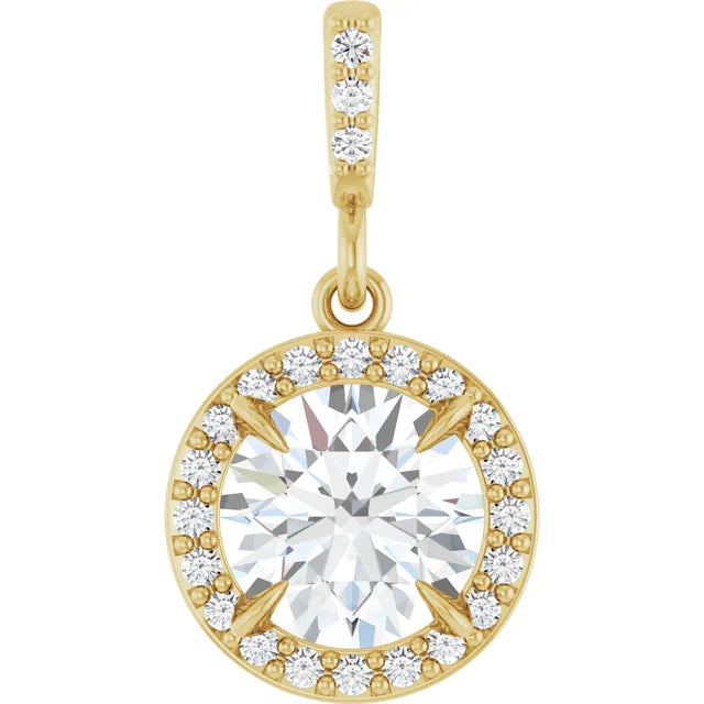 14K Gold 1 CTW Round Diamond Halo Pendant with Diamond Bail