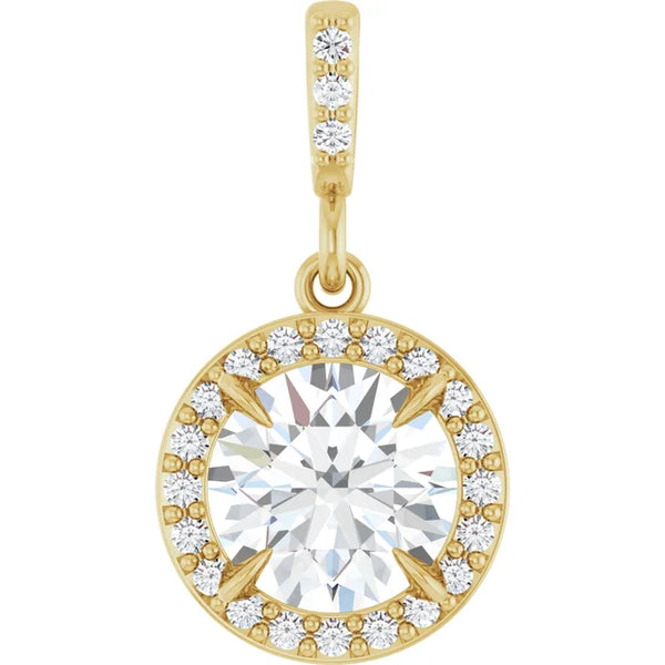 14K Gold 1 CTW Round Diamond Halo Pendant with Diamond Bail