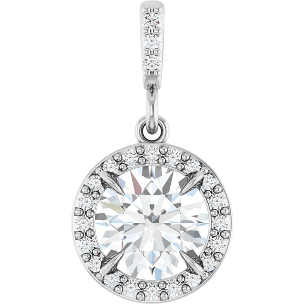 14K Gold 1 CTW Round Diamond Halo Pendant with Diamond Bail