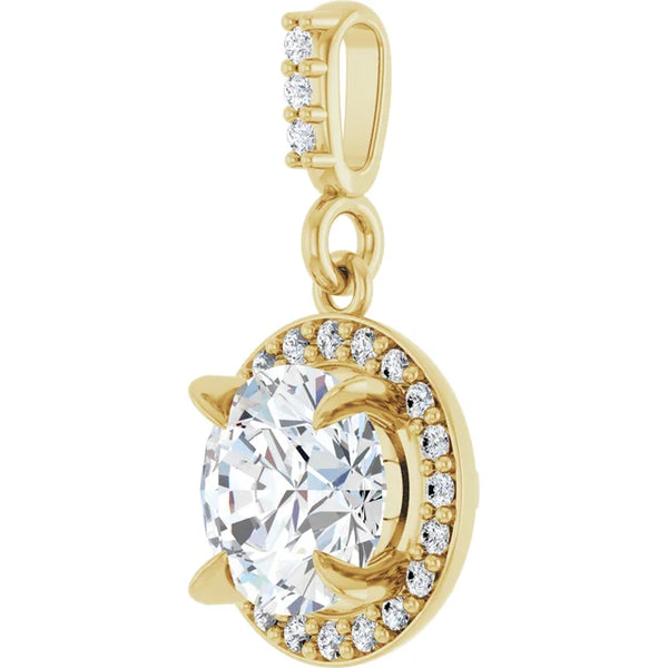 14K Gold 1 CTW Round Diamond Halo Pendant with Diamond Bail