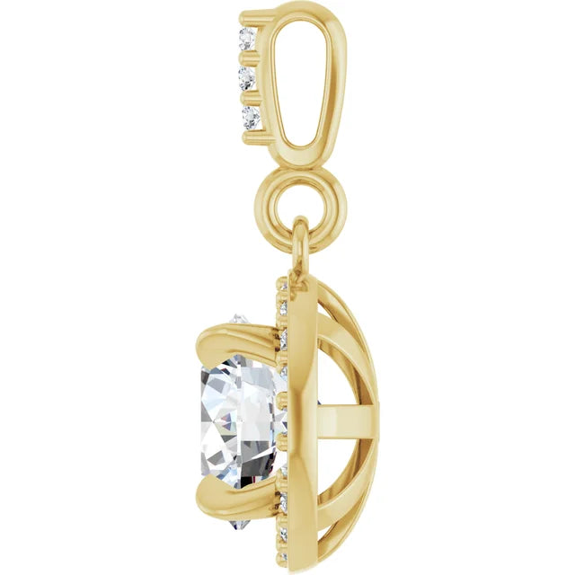 14K Gold 1 CTW Round Diamond Halo Pendant with Diamond Bail