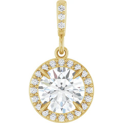 14K Gold 1 CTW Round Diamond Halo Pendant with Diamond Bail