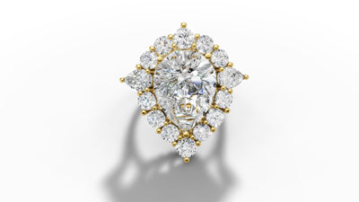14K Gold 2 ct Pear Cut Diamond Classic Cocktail Ring