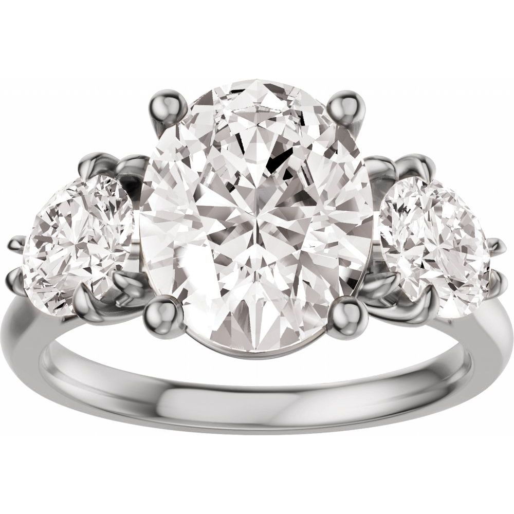 14K Gold 3-Stone Oval & Round Cut Diamond Engagement Ring (2.00 ct)