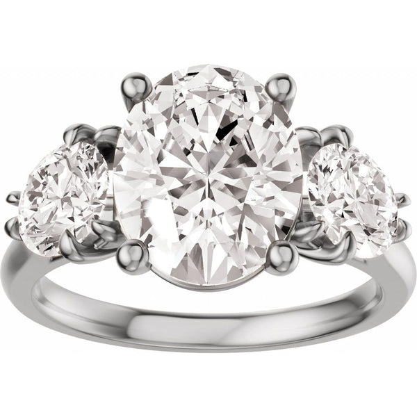 14K Gold 3-Stone Oval & Round Cut Diamond Engagement Ring (2.00 ct)