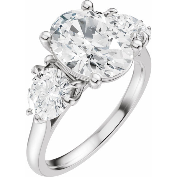 14K Gold 3-Stone Oval & Round Cut Diamond Engagement Ring (2.00 ct)