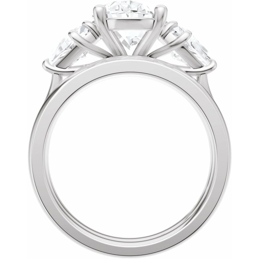 14K Gold 3-Stone Oval & Round Cut Diamond Engagement Ring (2.00 ct)