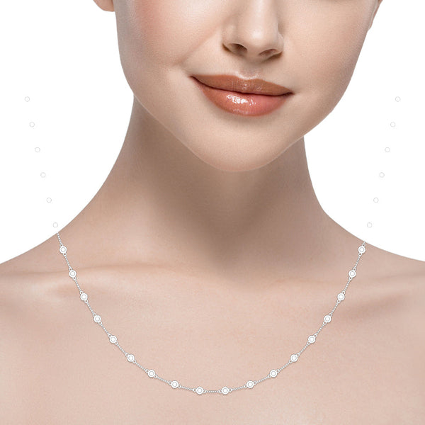 14K Gold 30-Diamond Station Necklace (Extra-Long)